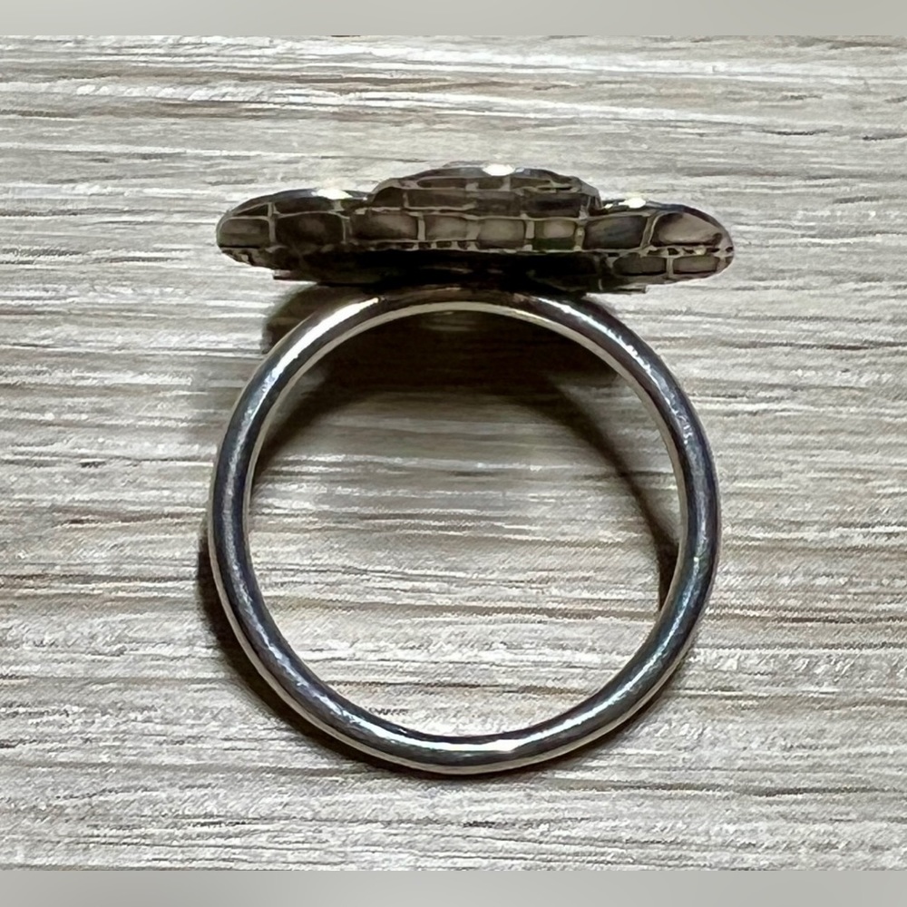 Retro Designer Sterling Silver & Gold Modernist Textured Flower Ring, Size 8 - Picture 6 of 10